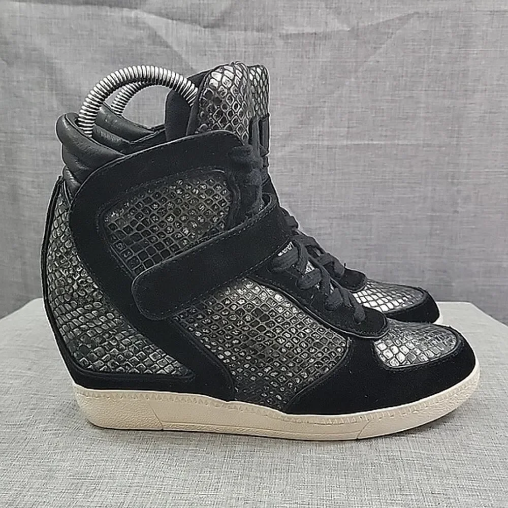 Ash Brendy Snakeprint Wedge Black / Silver leather sneaker women's SZ 38